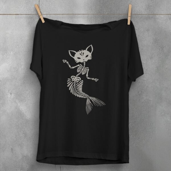 Cat mermaid skeleton dance mysterious gothic black soft t-shirt - 1