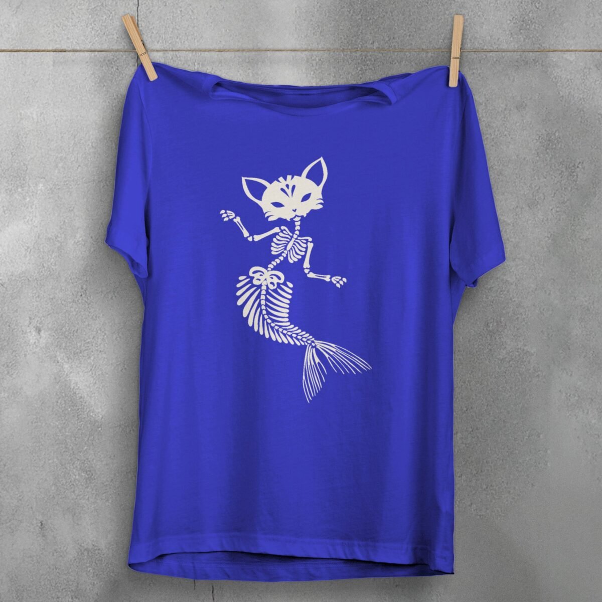 Cat mermaid skeleton dance mysterious gothic black soft t-shirt - 3