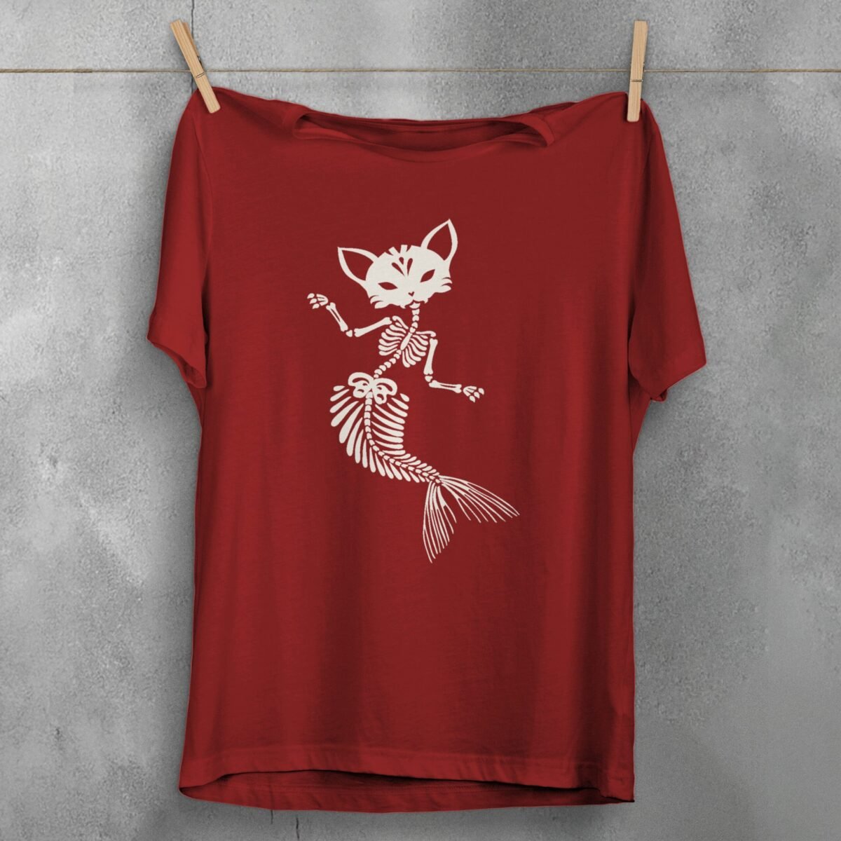 Cat mermaid skeleton dance mysterious gothic black soft t-shirt - 4