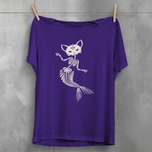 Cat mermaid skeleton dance mysterious gothic black soft t-shirt - 5