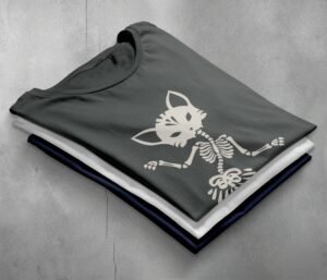 Cat mermaid skeleton dance mysterious gothic black soft t-shirt - 7