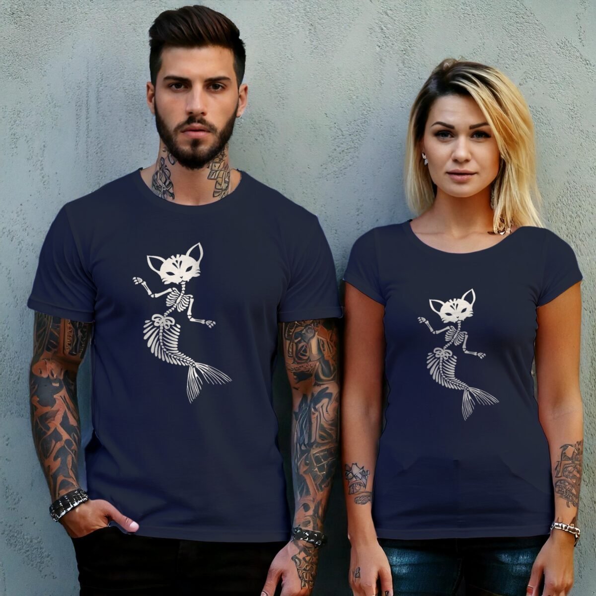 Cat mermaid skeleton dance mysterious gothic black soft t-shirt - 8