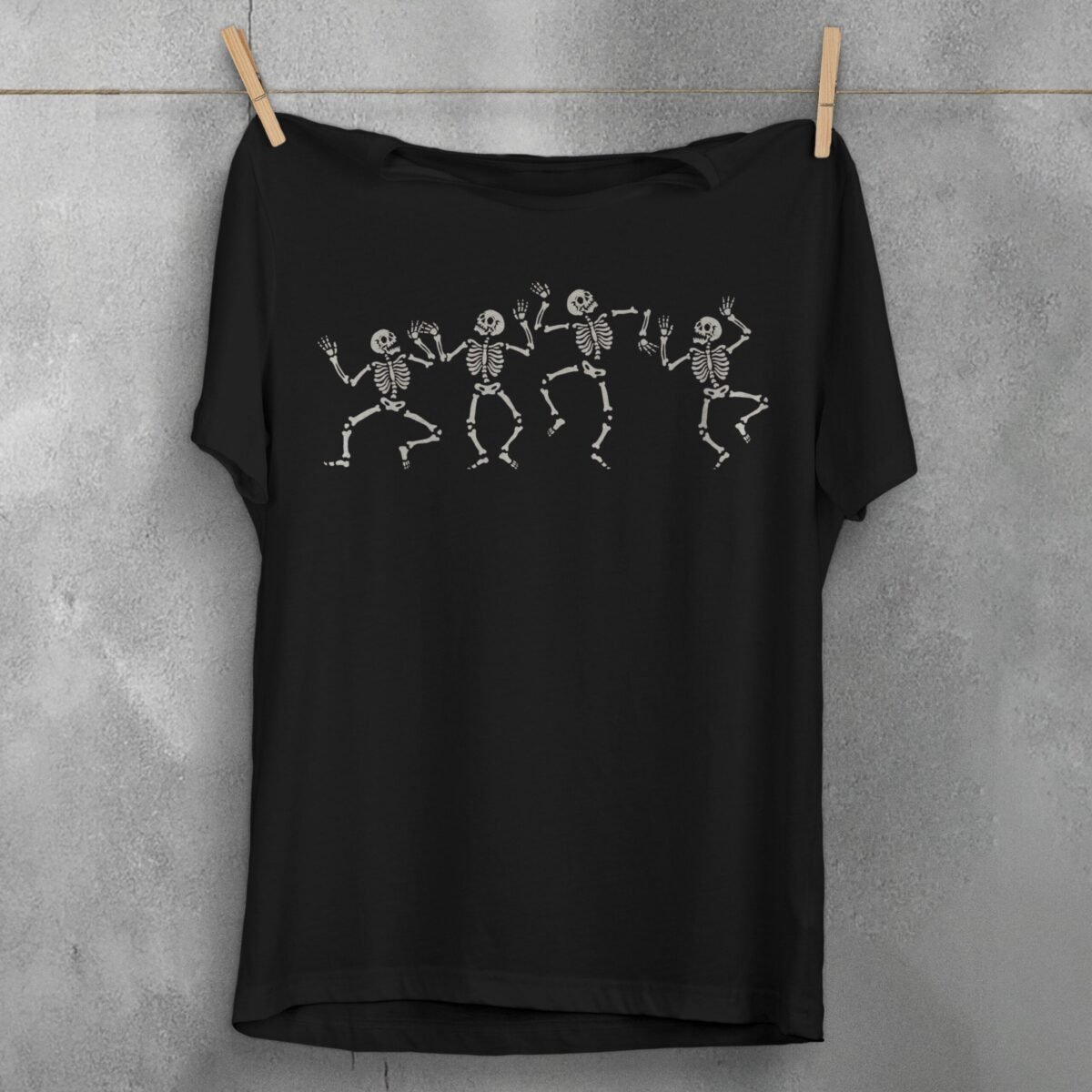 dancing skeletons celebration spooky season gothic t-shirt design, variation 1