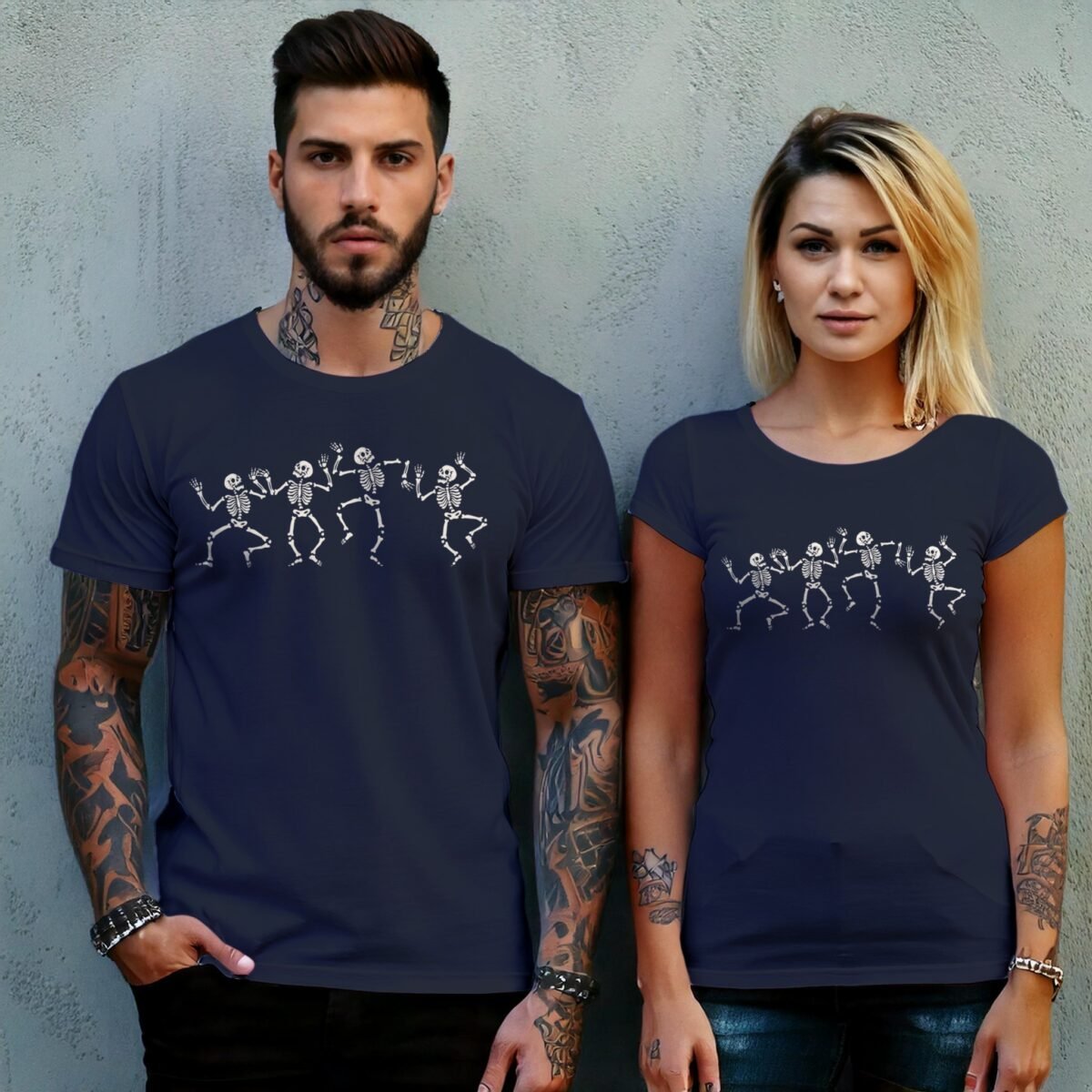 dancing skeletons celebration spooky season gothic t-shirt design, variation 8