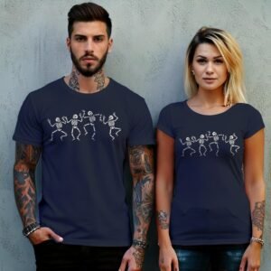 dancing skeletons celebration spooky season gothic t-shirt design, variation 8