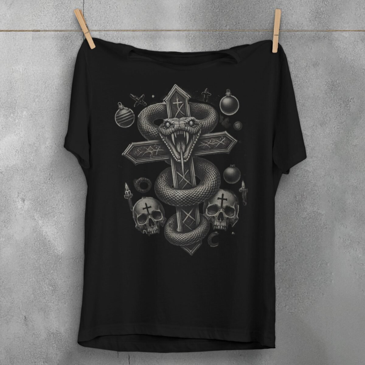Dark Serpent Symbolism Cross Gothic Inspired Pagan Snake Design T-Shirt - 1