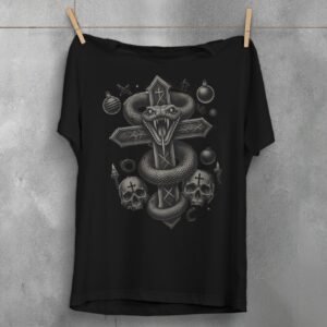 Dark Serpent Symbolism Cross Gothic Inspired Pagan Snake Design T-Shirt - 1