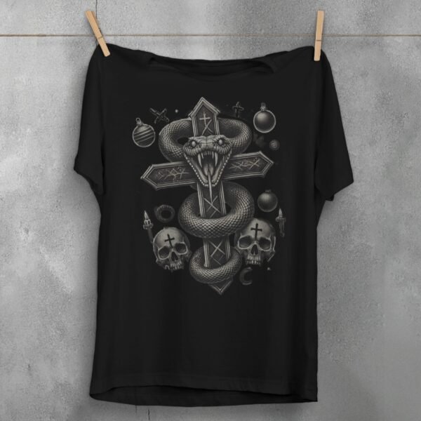 Dark Serpent Symbolism Cross Gothic Inspired Pagan Snake Design T-Shirt - 1