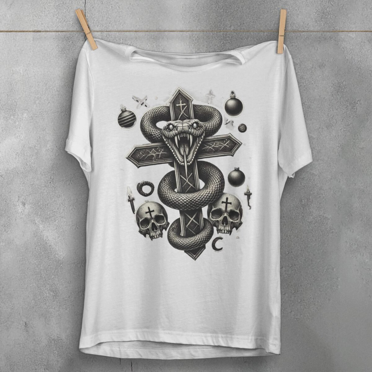 Dark Serpent Symbolism Cross Gothic Inspired Pagan Snake Design T-Shirt - 3