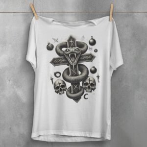 Dark Serpent Symbolism Cross Gothic Inspired Pagan Snake Design T-Shirt - 3