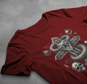 Dark Serpent Symbolism Cross Gothic Inspired Pagan Snake Design T-Shirt - 4