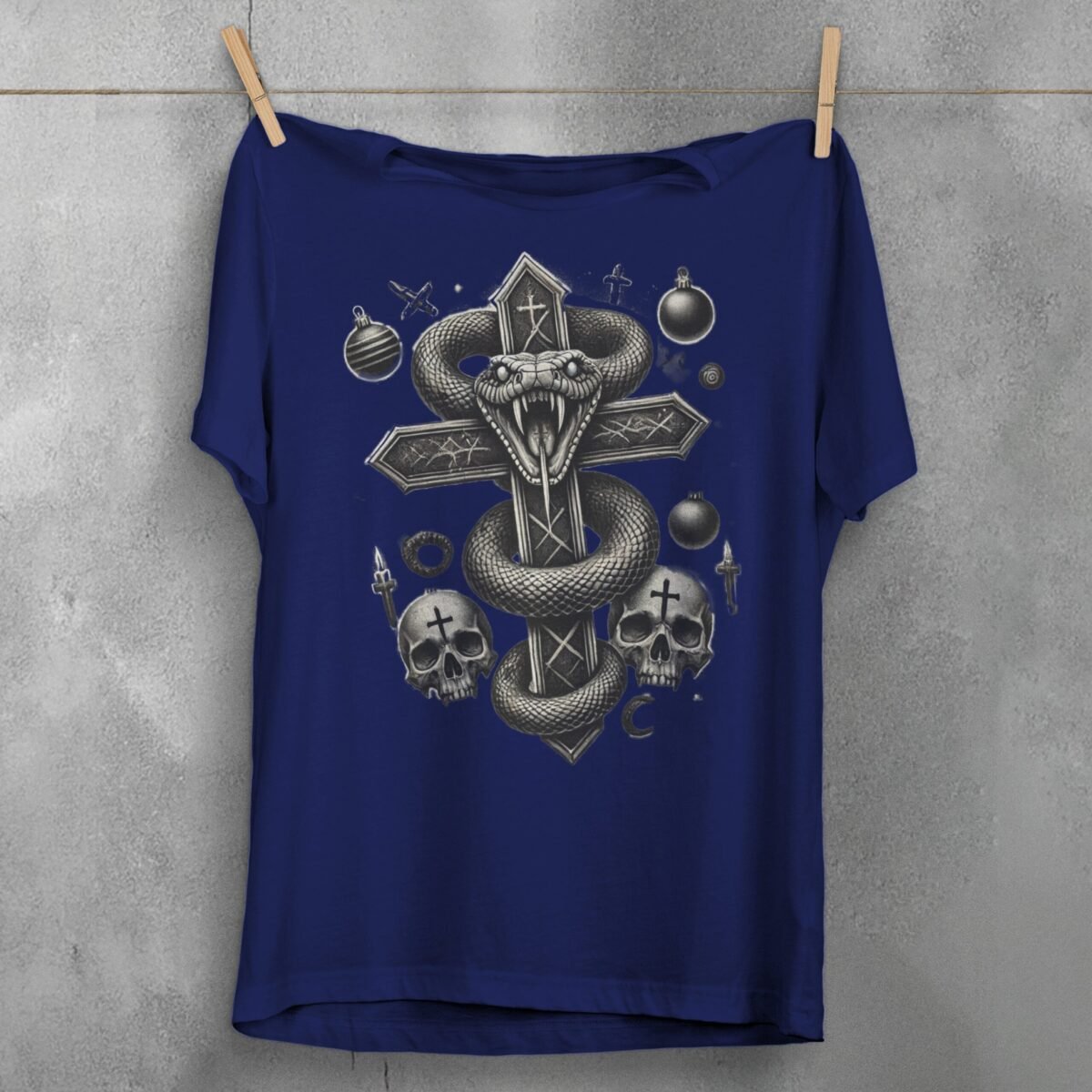 Dark Serpent Symbolism Cross Gothic Inspired Pagan Snake Design T-Shirt - 5