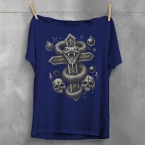 Dark Serpent Symbolism Cross Gothic Inspired Pagan Snake Design T-Shirt - 5