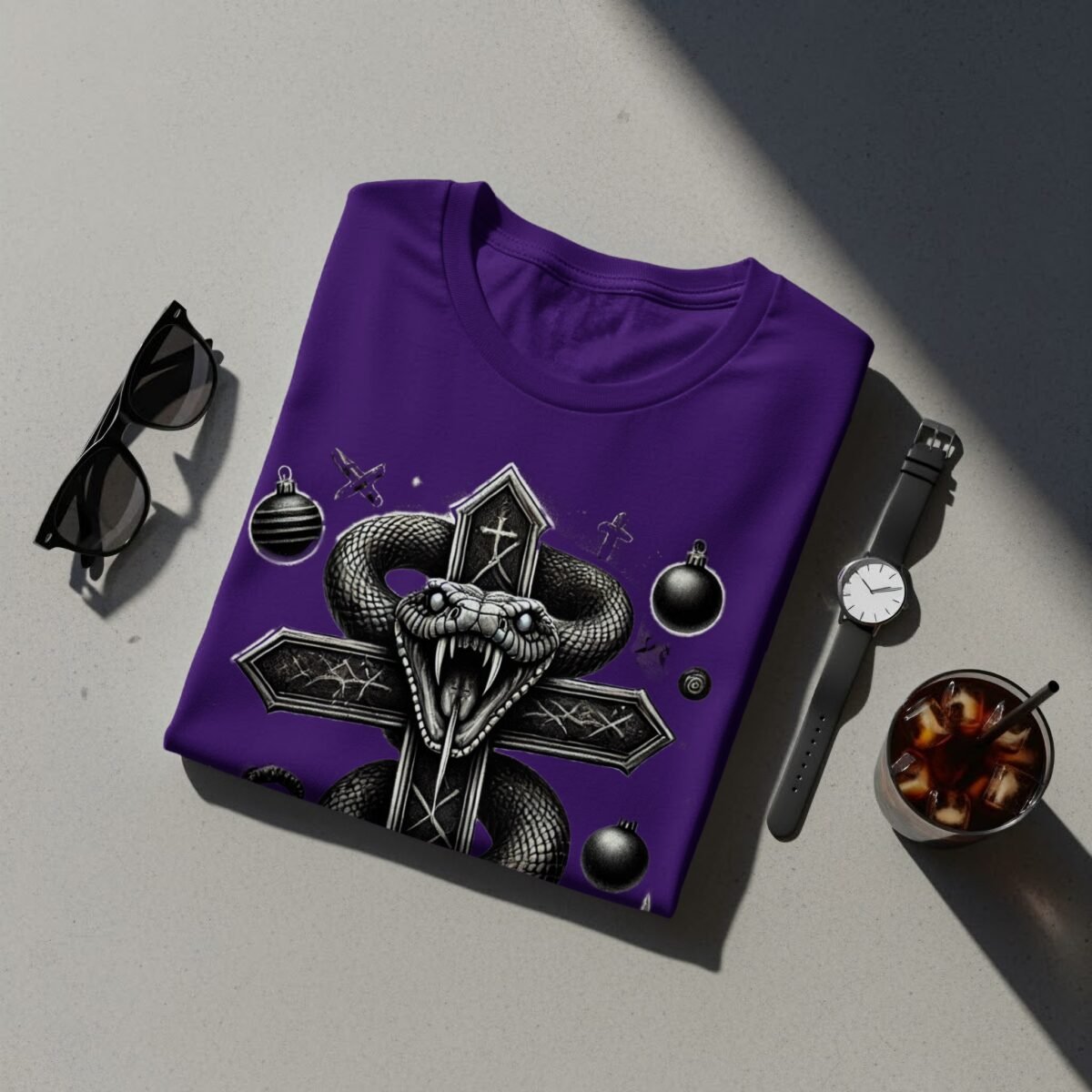 Dark Serpent Symbolism Cross Gothic Inspired Pagan Snake Design T-Shirt - 6