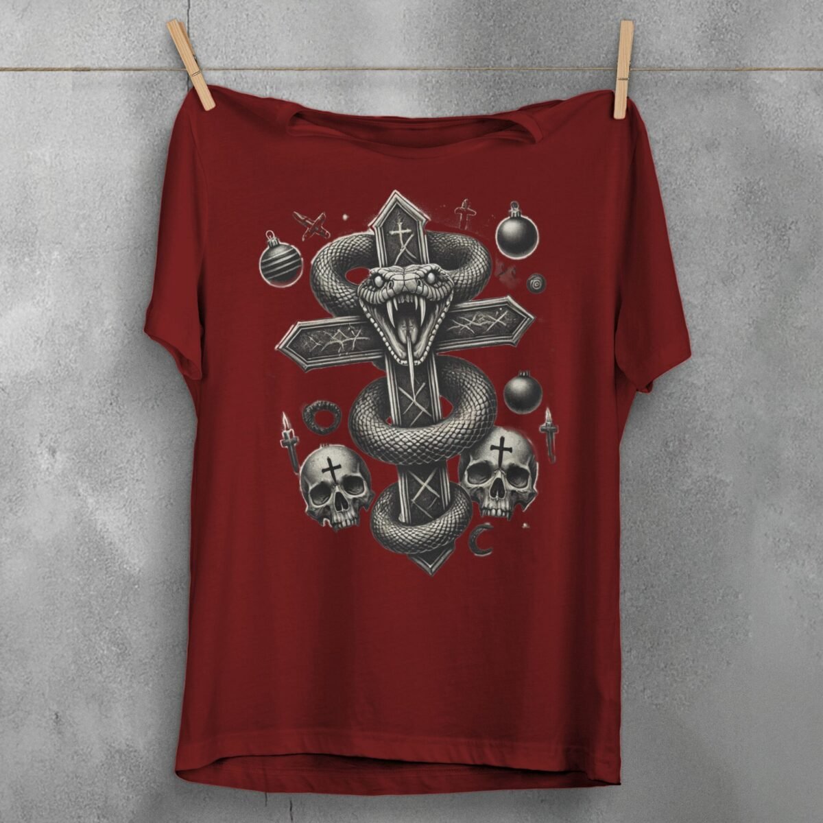 Dark Serpent Symbolism Cross Gothic Inspired Pagan Snake Design T-Shirt - 7