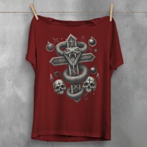 Dark Serpent Symbolism Cross Gothic Inspired Pagan Snake Design T-Shirt - 7