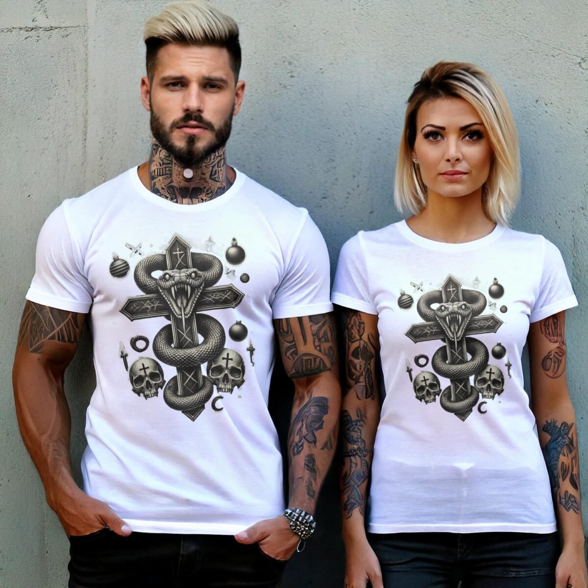 Dark Serpent Symbolism Cross Gothic Inspired Pagan Snake Design T-Shirt - 8