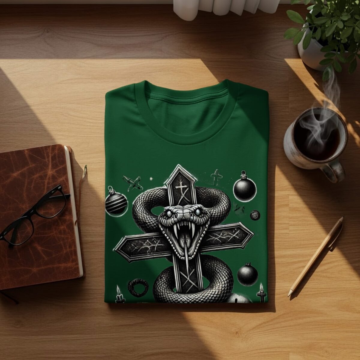 Dark Serpent Symbolism Cross Gothic Inspired Pagan Snake Design T-Shirt - 9