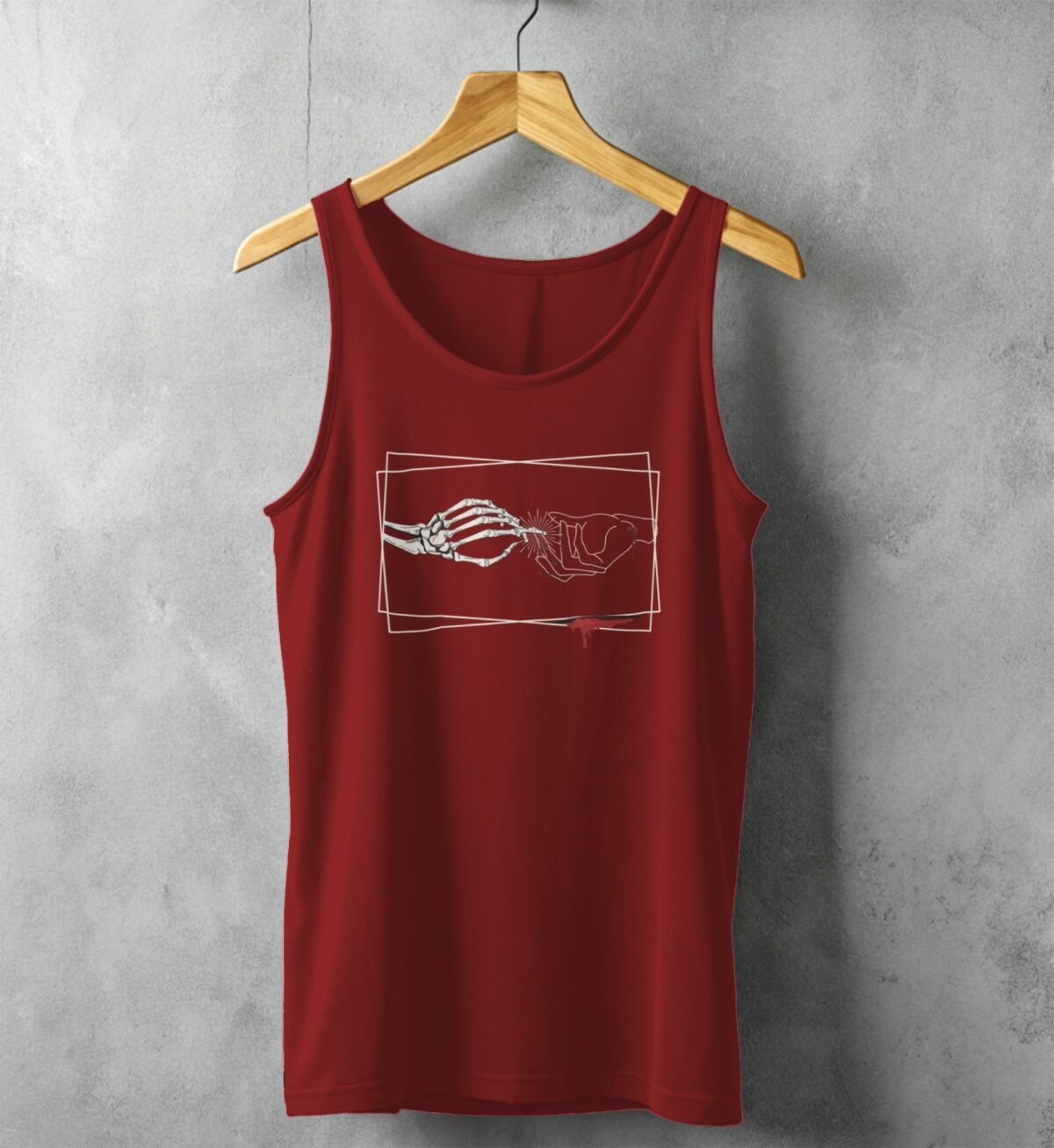 death life embrace skeleton morbid hand blood tank design, variation 3