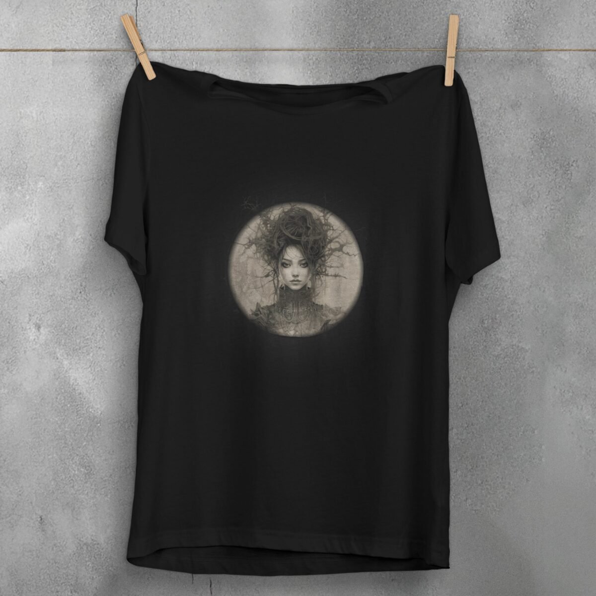 enchanting gothic portrait woman circle theogham design, variation 1