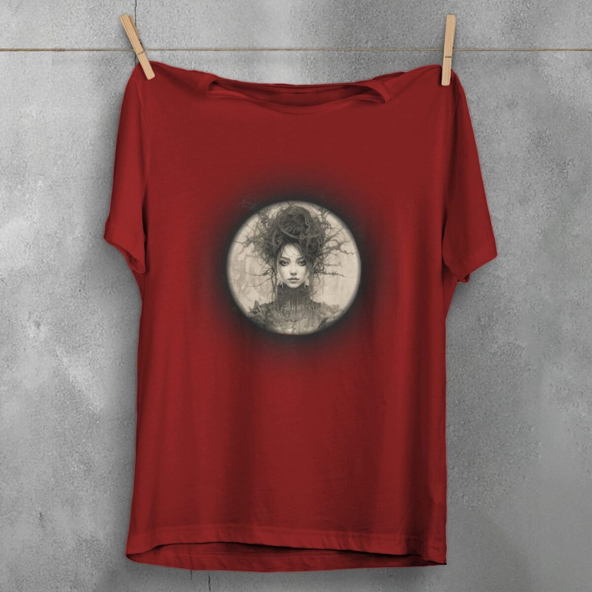 enchanting gothic portrait woman circle theogham design, variation 4