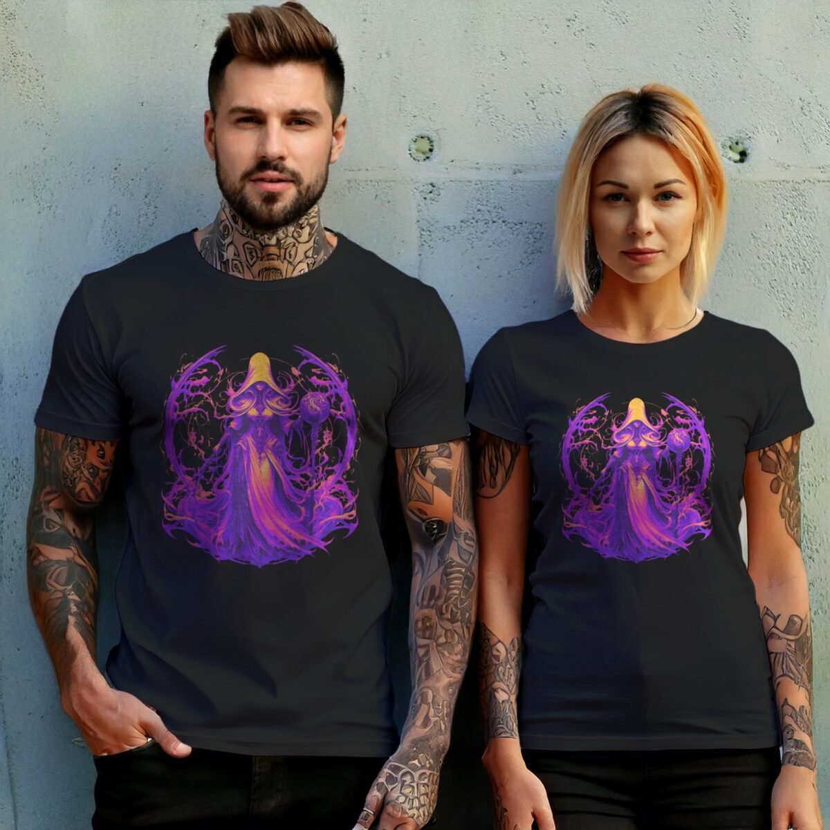 enchantress figure orb sword gothic artwork t-shirt design, variation 10