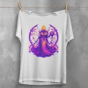 enchantress figure orb sword gothic artwork t-shirt design, variation 2