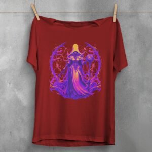enchantress figure orb sword gothic artwork t-shirt design, variation 4