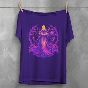 enchantress figure orb sword gothic artwork t-shirt design, variation 5