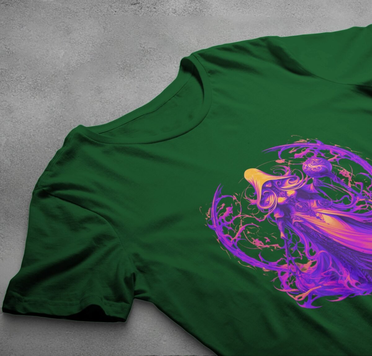 enchantress figure orb sword gothic artwork t-shirt design, variation 6