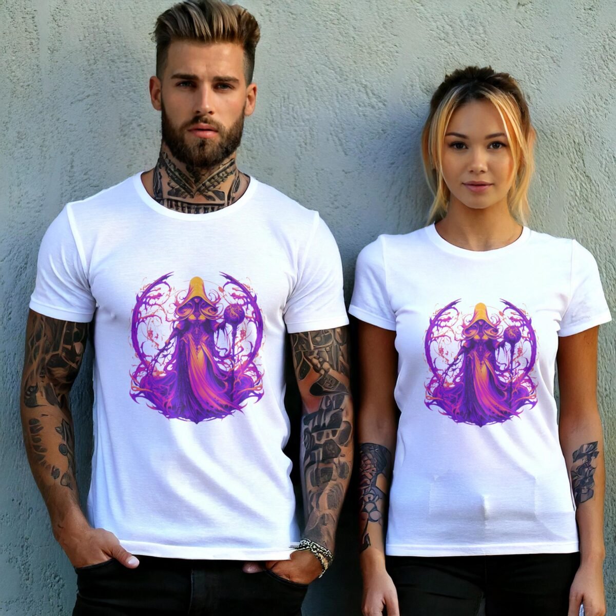 enchantress figure orb sword gothic artwork t-shirt design, variation 9