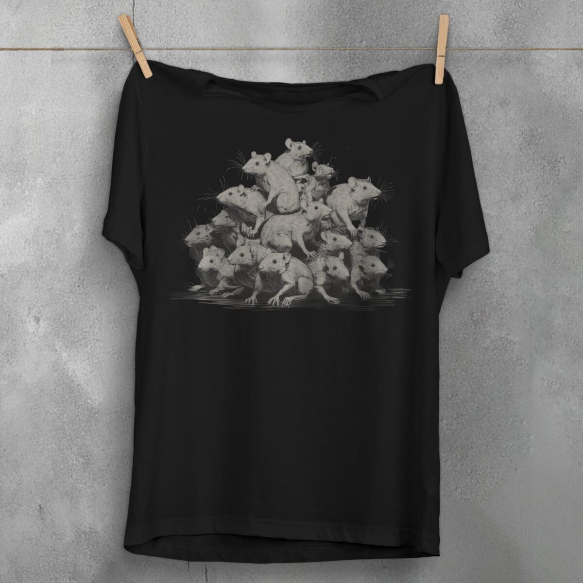 enigmatic rat king pile dark magic spells animal familiar t-shirt design, variation 1