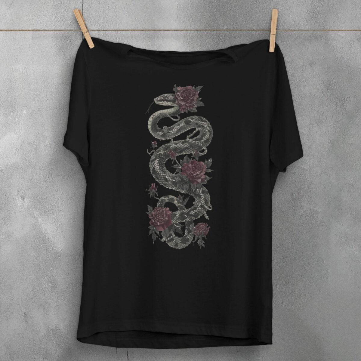 Ensnared in rose thorns the snake sways soft gothic t-shirt - 1
