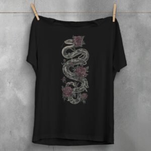 Ensnared in rose thorns the snake sways soft gothic t-shirt - 1