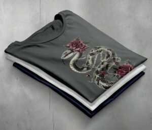 Ensnared in rose thorns the snake sways soft gothic t-shirt - 2