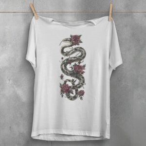 Ensnared in rose thorns the snake sways soft gothic t-shirt - 3