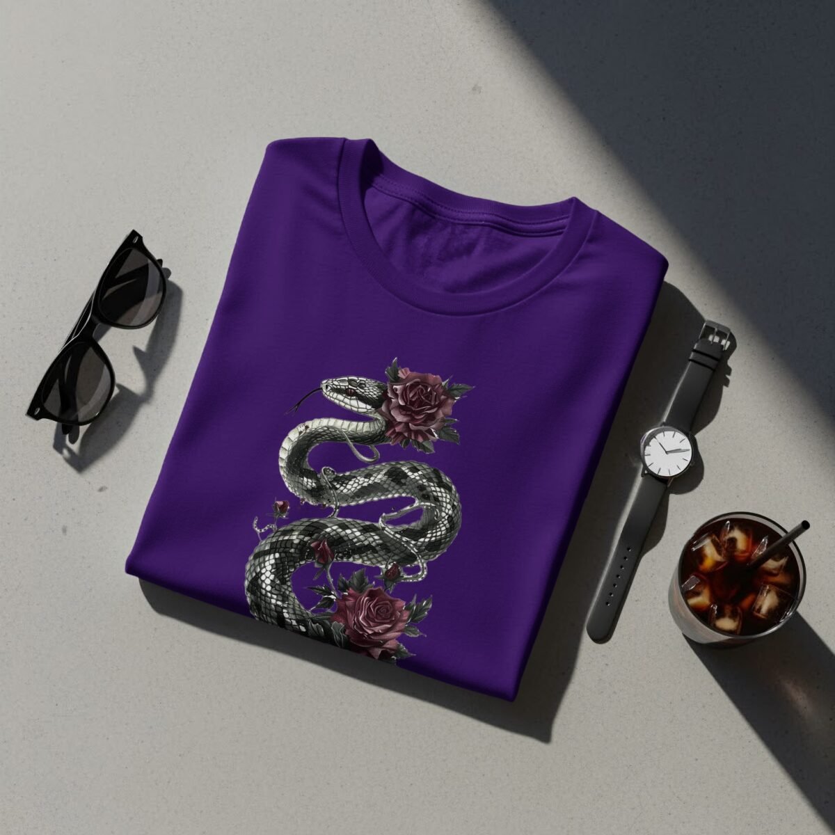 Ensnared in rose thorns the snake sways soft gothic t-shirt - 6