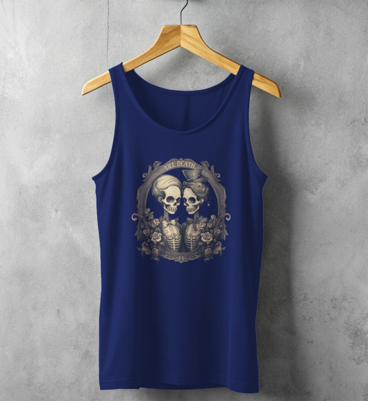 eternal skeletons couple love till death gothic tank design, variation 2