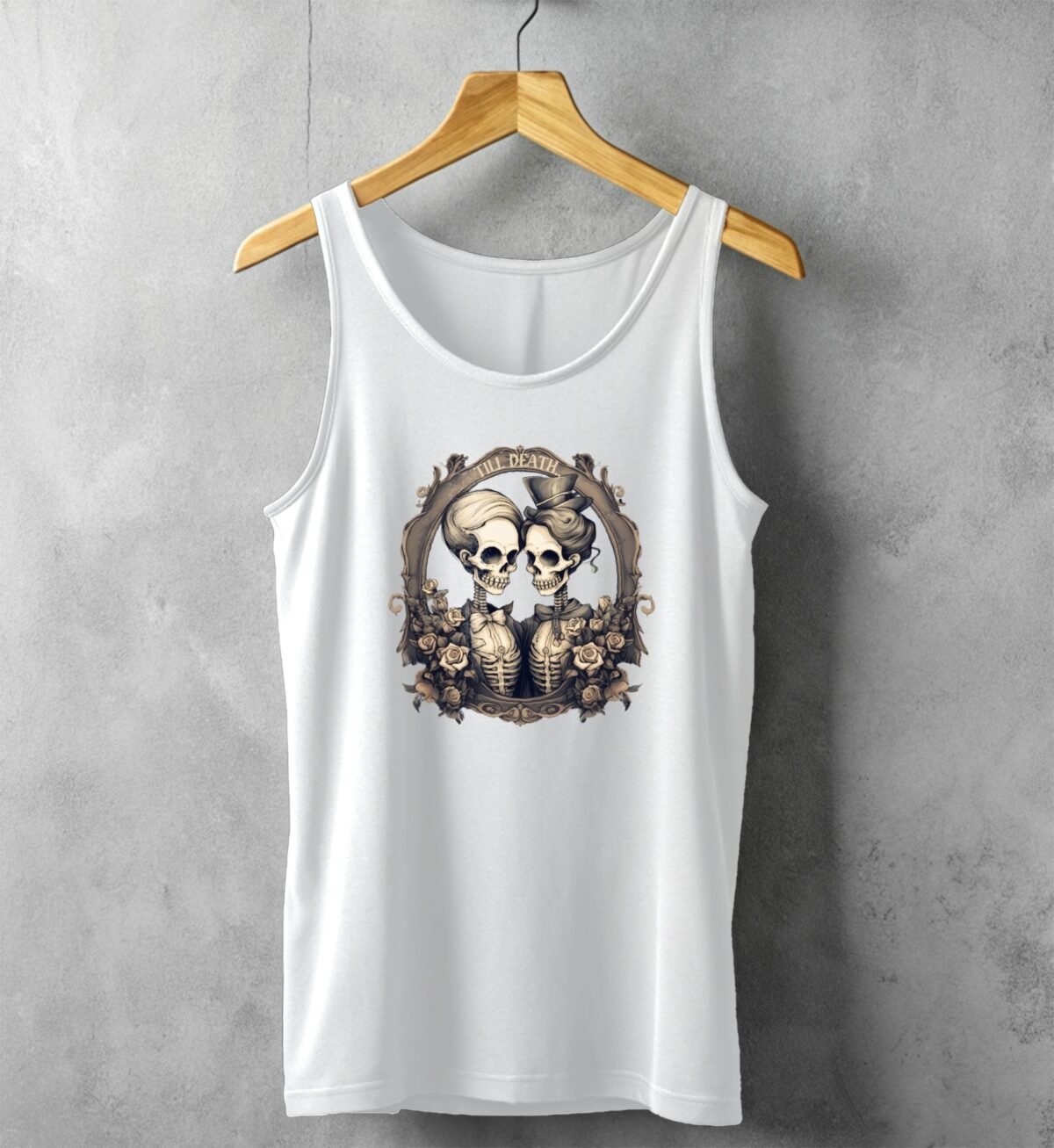 eternal skeletons couple love till death gothic tank design, variation 4