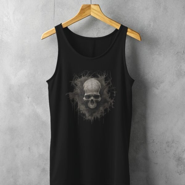 ethereal skeleton antlers surrounded decay skull gothic tank design, variation 1