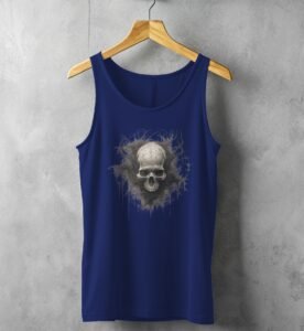 ethereal skeleton antlers surrounded decay skull gothic tank design, variation 2