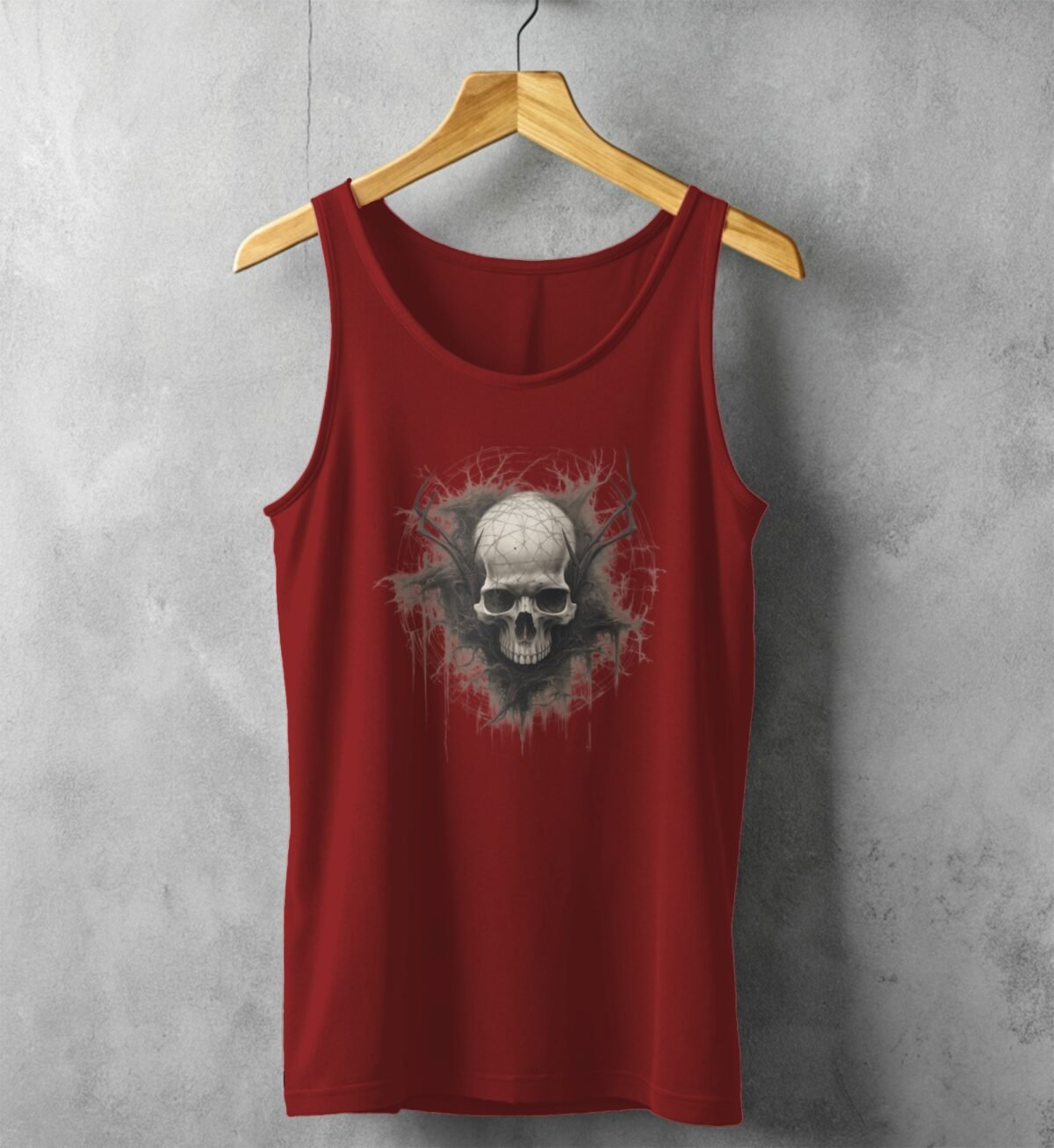ethereal skeleton antlers surrounded decay skull gothic tank design, variation 3