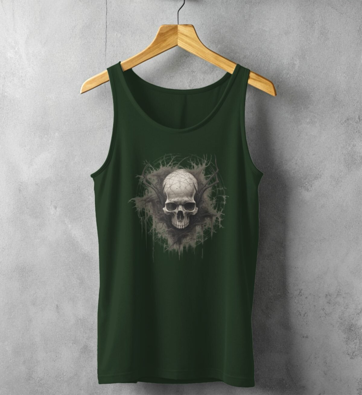 ethereal skeleton antlers surrounded decay skull gothic tank design, variation 5