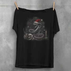 Festive Snake with Skull Gothic Christmas Snake Artistic T-Shirt - 1