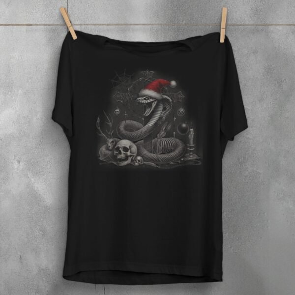 Festive Snake with Skull Gothic Christmas Snake Artistic T-Shirt - 1