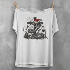 Festive Snake with Skull Gothic Christmas Snake Artistic T-Shirt - 3