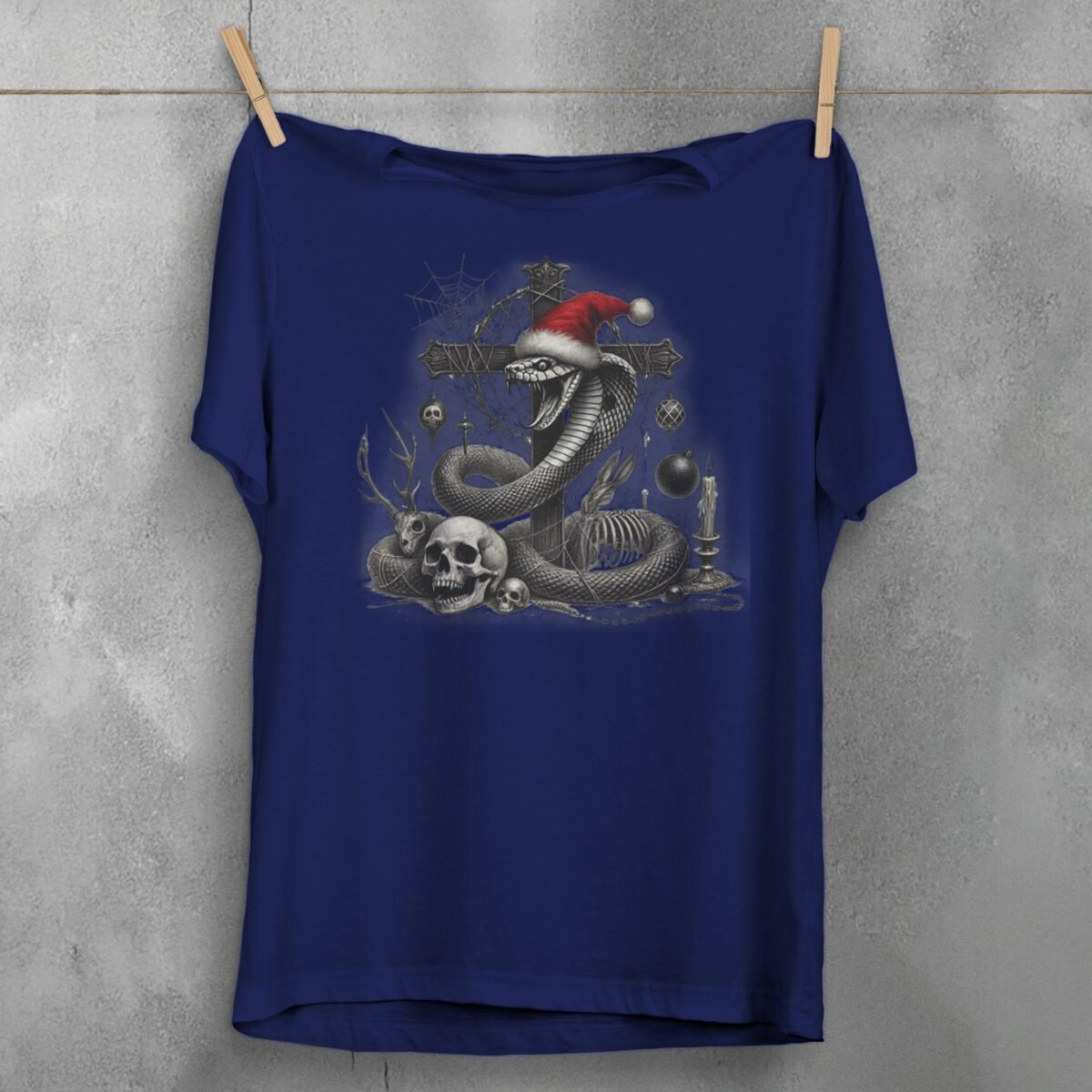 Festive Snake with Skull Gothic Christmas Snake Artistic T-Shirt - 5