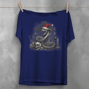 Festive Snake with Skull Gothic Christmas Snake Artistic T-Shirt - 5