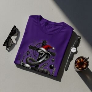 Festive Snake with Skull Gothic Christmas Snake Artistic T-Shirt - 6