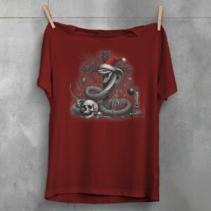 Festive Snake with Skull Gothic Christmas Snake Artistic T-Shirt - 7